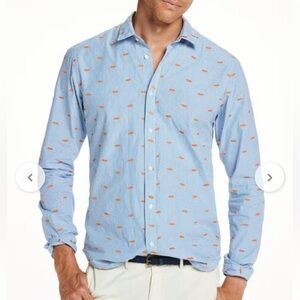 NWOT SCOTCH & SODA Printed Cotton Shirt Men’s XL Slim Blue Long Sleeve Shirt
